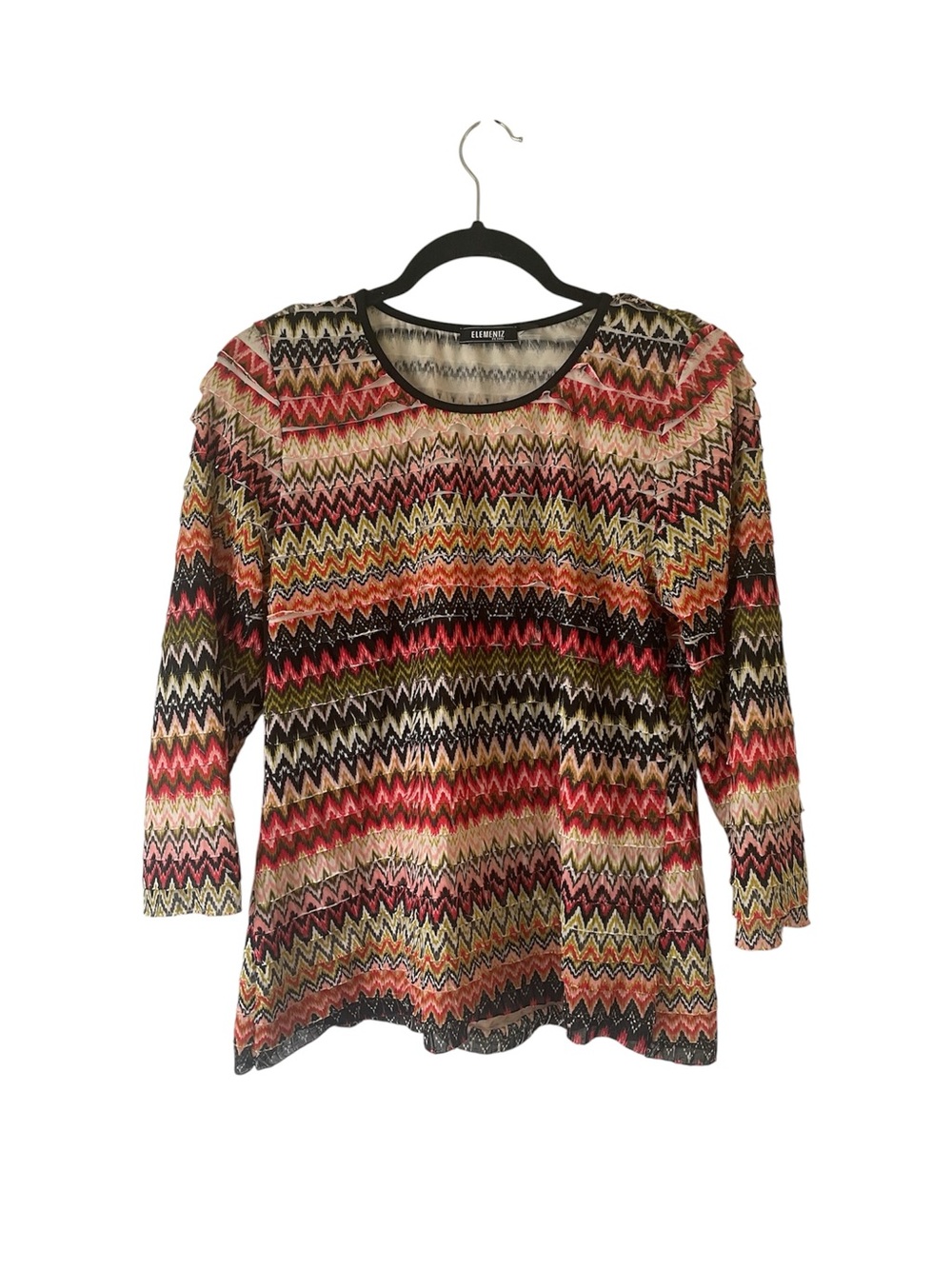 Elementz chevron pattern 3/4 sleeve blouse size large petite
